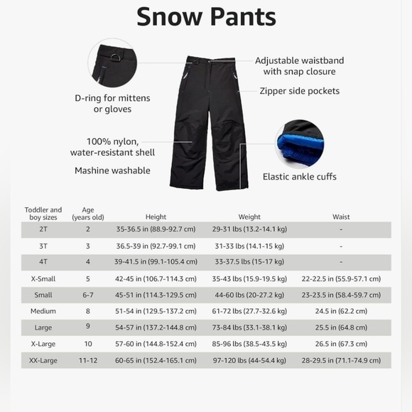 Amazon Essentials boys size Large black snowpants, New - Picture 9 of 9